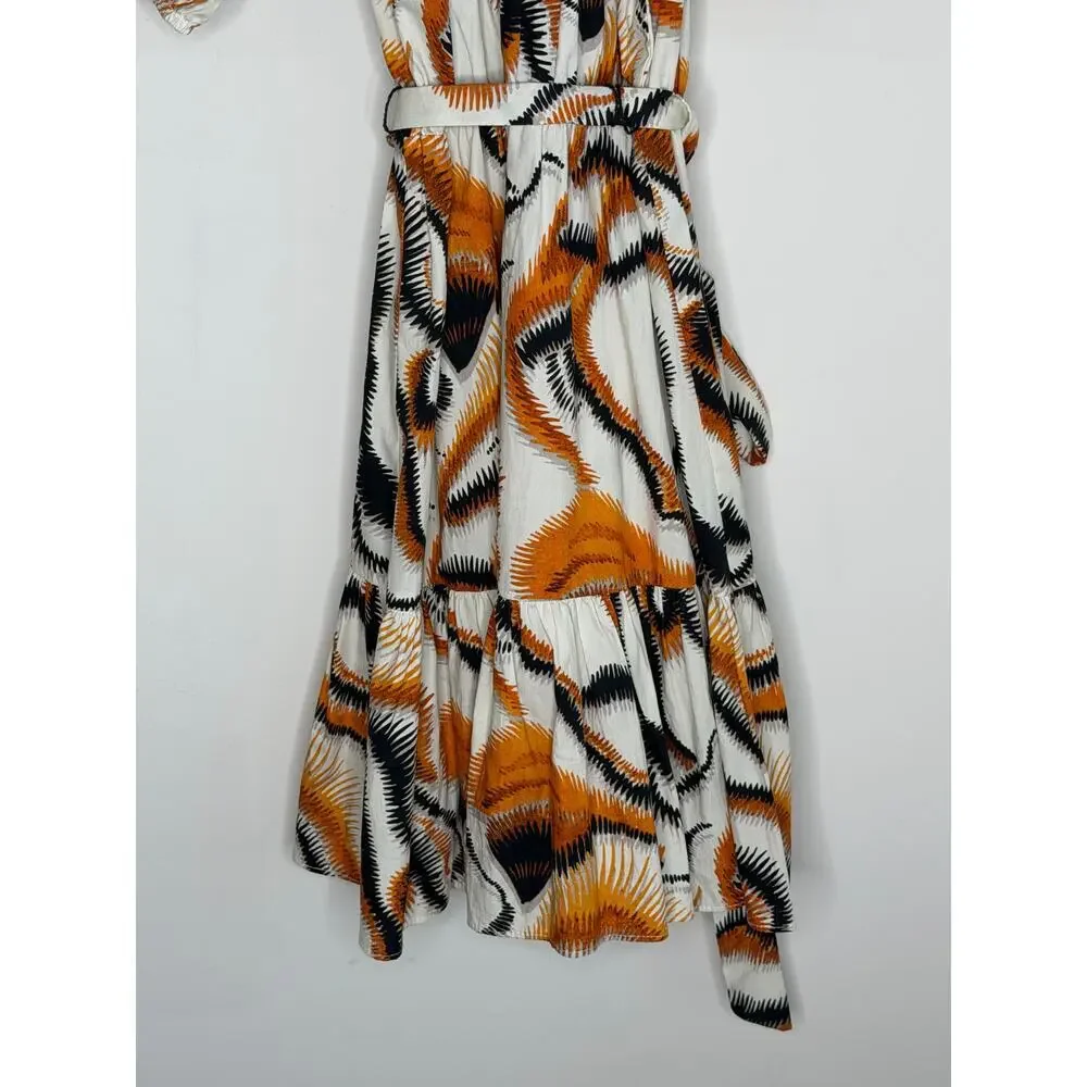 Willa Story Rachel Puff Sleeve V-Neck Babydoll Mini Dress Orange Black Womens XS - Picture 6 of 9